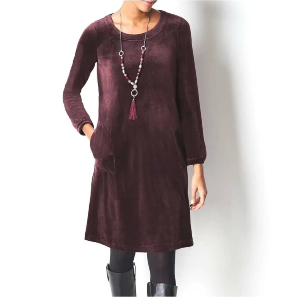 J. Jill Pure Jill Women’s Velour Tunic Dress Long Sleeve A-Line Purple Size M